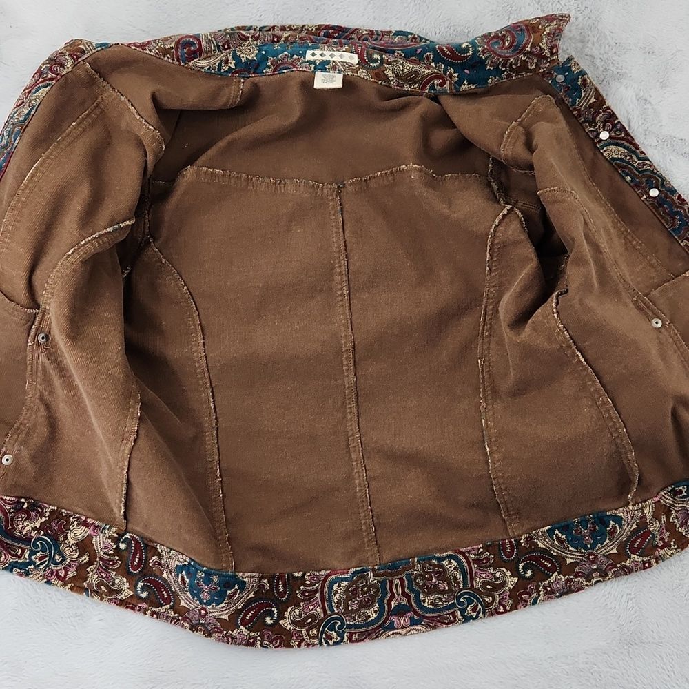 *Paisley Print Jacket Women’s Medium Brown Blue Button Front Stretch Blazer Boho - Picture 10 of 13
